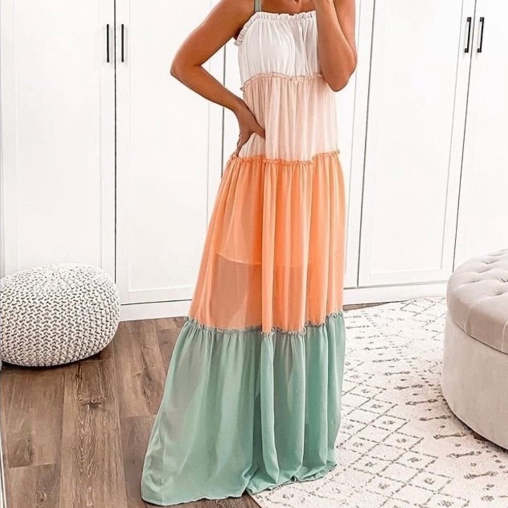 Red dress boutique color block maxi dress size large